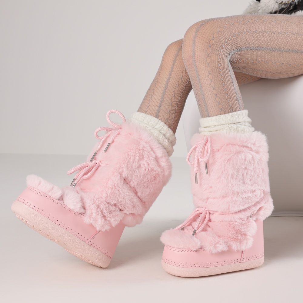 Waterproof Winter Boot - أحذية فروية للنساء ذات مقدمة مستديرة،