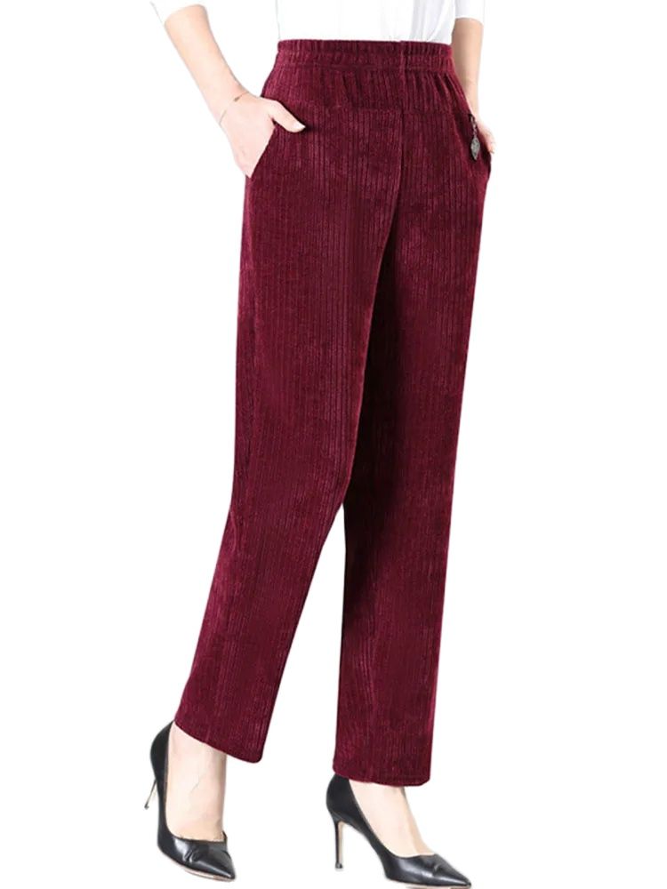 Corduroy Pant Warm - المعتاد XL-8XL سروال قصير منتصف العمر