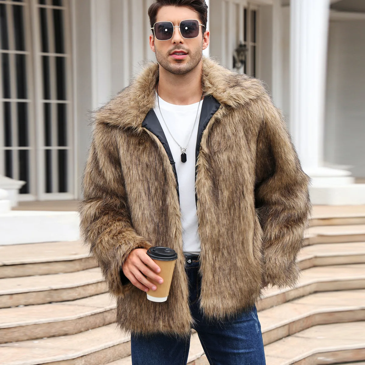 Down Jacket Packable - الرجال فو الثعلب الفراء سترة معطف