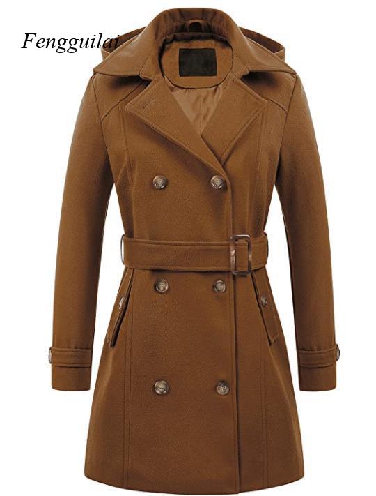 معطف نسائي أسود بقلنسوة وحزام، - مراجعة Wool Coat Peacoat وسعره